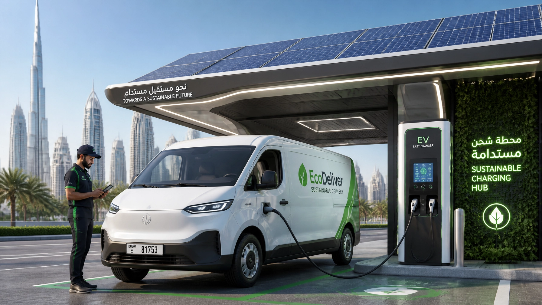 EV delivery van at a charging station